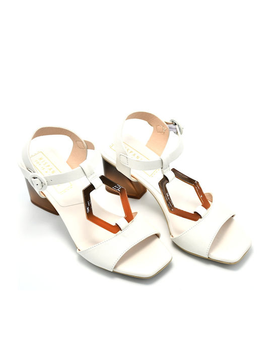 Hispanitas Leather Women's Sandals White with Chunky High Heel