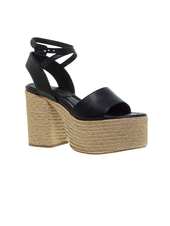 Paloma Barceló Platform Leather Women's Sandals Black with Chunky Medium Heel