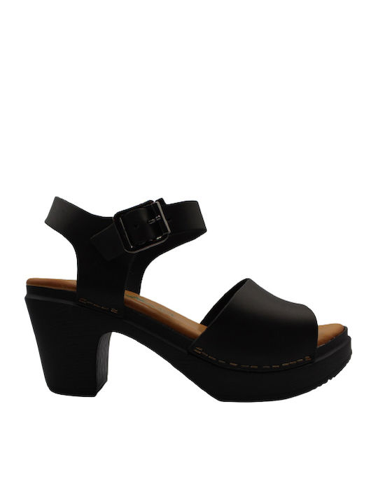 BioNatura Anatomic Platform Leather Women's Sandals with Ankle Strap Black