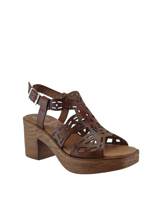 Marila Footwear Leather Women's Sandals with Ankle Strap Tabac Brown