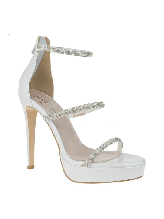 Mark Milan Women's Sandals with Ankle Strap White with Thin High Heel 2000432001