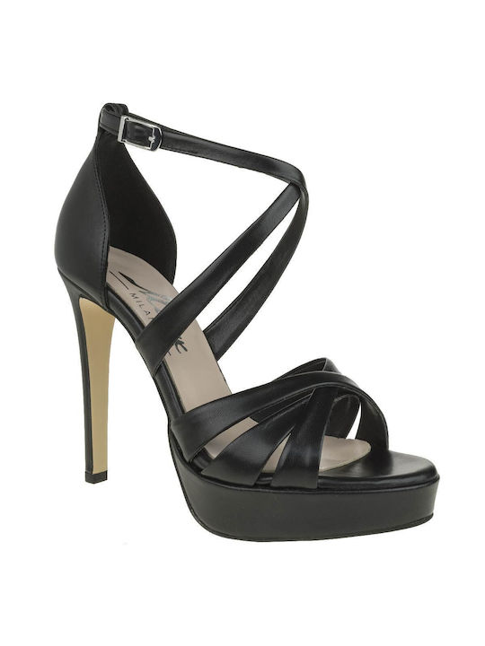 Mark Milan Platform Women's Sandals Black with Thin High Heel