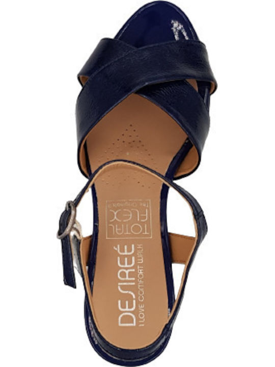 Leder Damen Sandalen Anatomisch in Marineblau Farbe