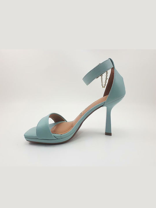 Vizzano Platform Women's Sandals with Ankle Strap Light Blue with Thin High Heel