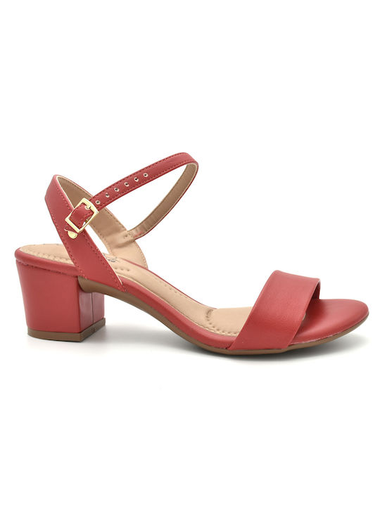 Beira Rio Synthetic Leather Women's Sandals with Ankle Strap Red