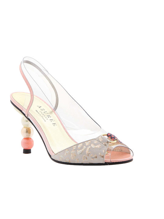 Azurée Leather Women's Sandals Transparent Pink with Chunky High Heel