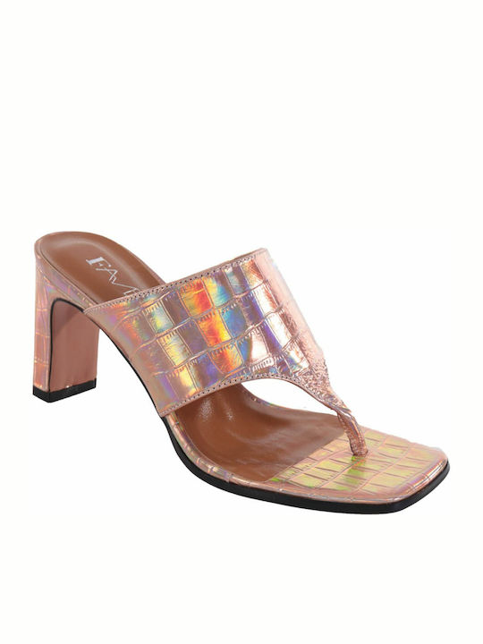 Favela Leather Women's Sandals Pink with Chunky High Heel