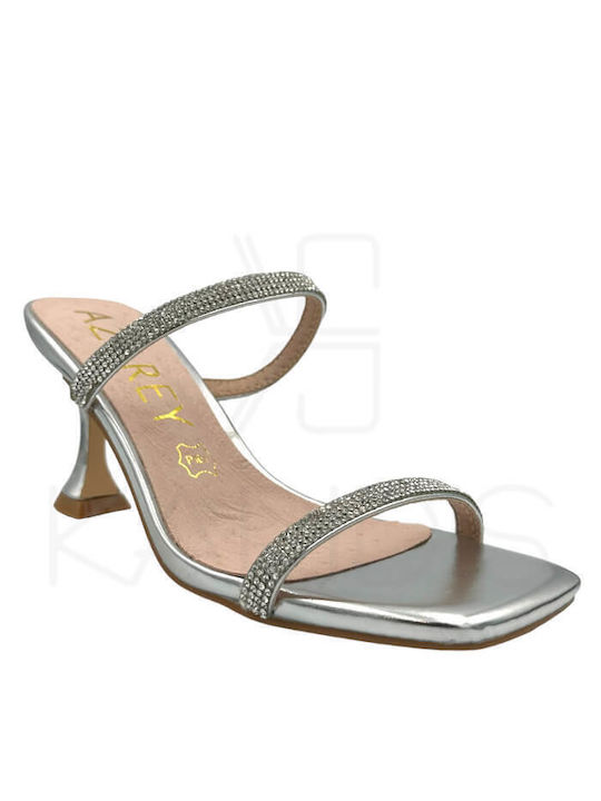 Azarey Platform Leather Women's Sandals Silver with Thin Medium Heel 550G388