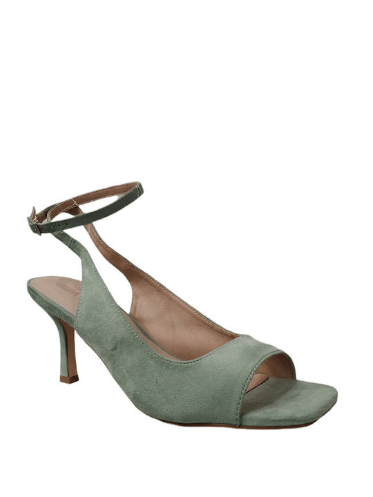 Azarey Women's Sandals Green with Thin Medium Heel -VERDE