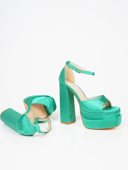 Piazza Shoes Platform Fabric Women's Sandals with Ankle Strap Green