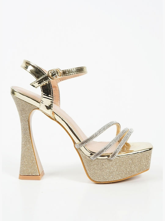 Piazza Shoes Stoff Damen Sandalen in Gold Farbe