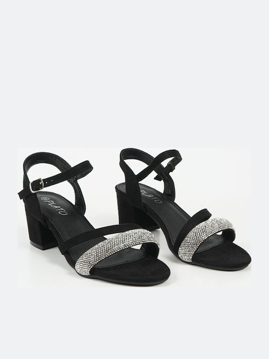 Suede Sandals with Strass Black