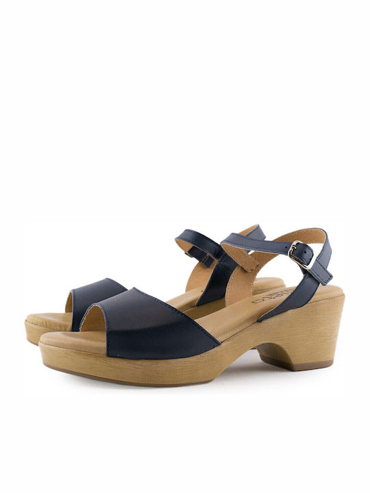 Juliet Dunn Leder Damen Sandalen mit Chunky mittlerem Absatz in Blau Farbe