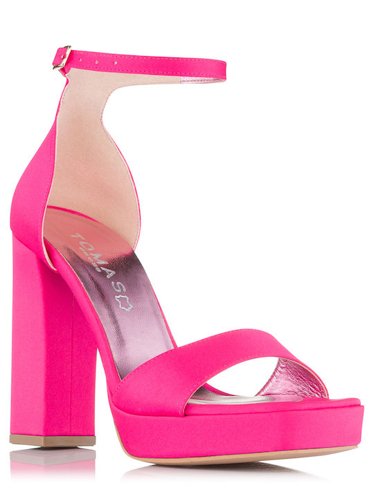 Tomas Shoes Platform Leather Women's Sandals with Ankle Strap Fuchsia