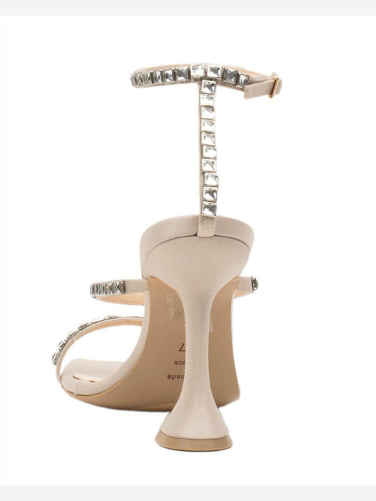 Sandalen mit Strass Beige
