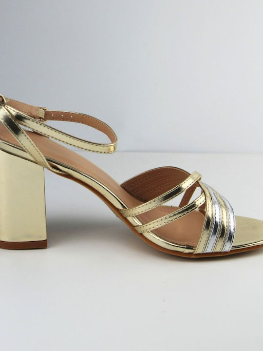 Plato Damen Sandalen mit Chunky hohem Absatz in Gold Farbe