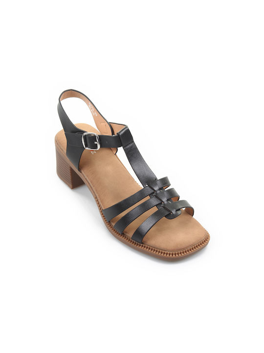 Fshoes Damen Sandalen mit Chunky mittlerem Absatz in Schwarz Farbe