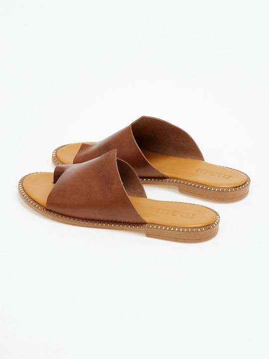 Issue Fashion Leather Women's Flat Sandals in Tabac Brown Color