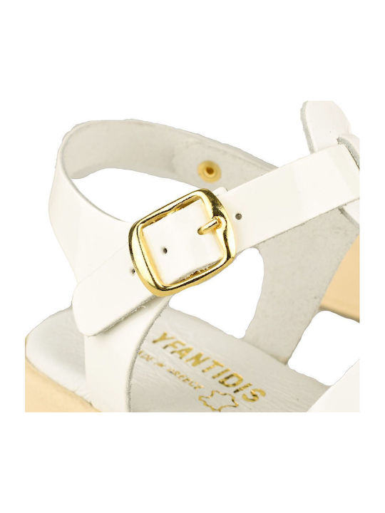 Leather Women's Flat Sandals in White Color