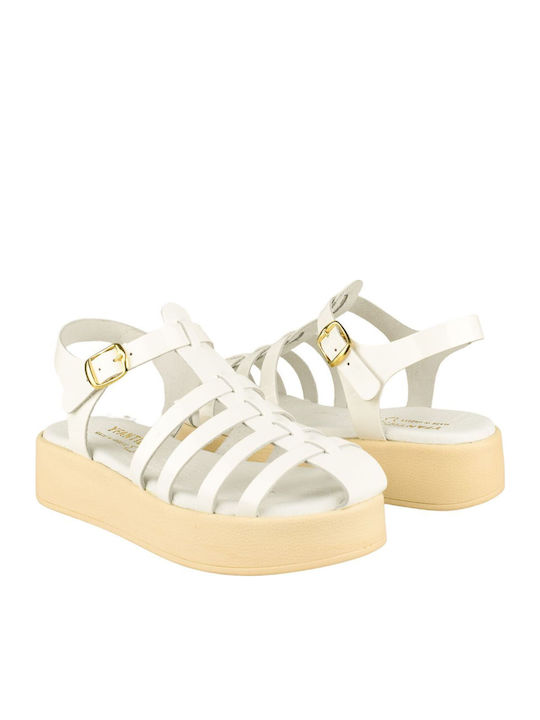 Leather Women's Flat Sandals in White Color