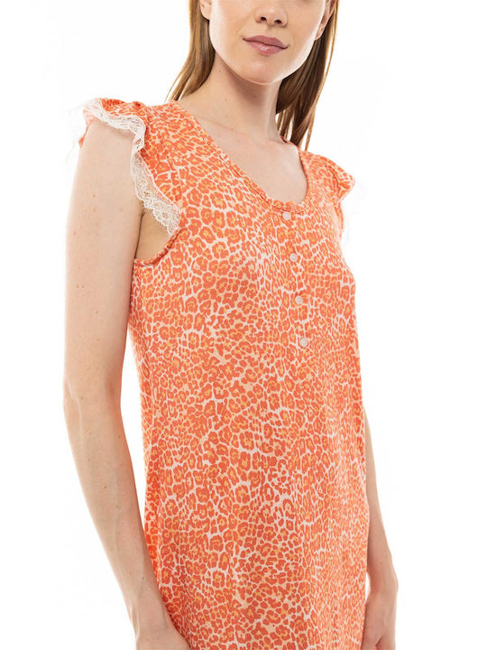 Pink Label Sommer Damen Nachthemd Orange