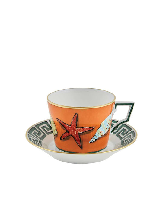 Richard Ginori Set of Cups Tea Porcelain Orange 2pcs