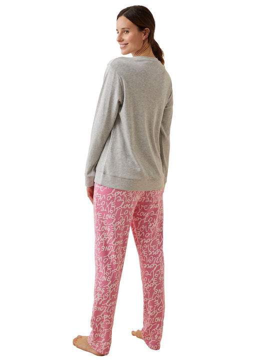 Promise Winter Damen Pyjama-Set Baumwolle Gray