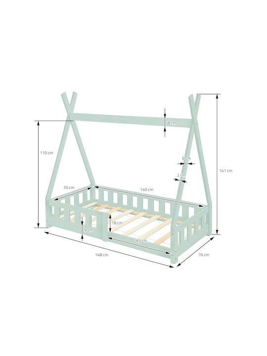 Παιδικό Κρεβάτι Μονό Πράσινο για Στρώμα 70x140cm