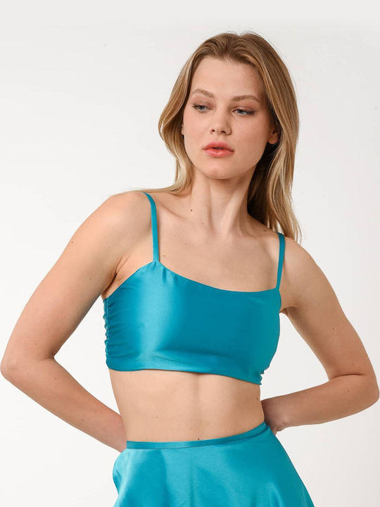 Maraschino Printed Women's Summer Crop Top with Straps Light Blue