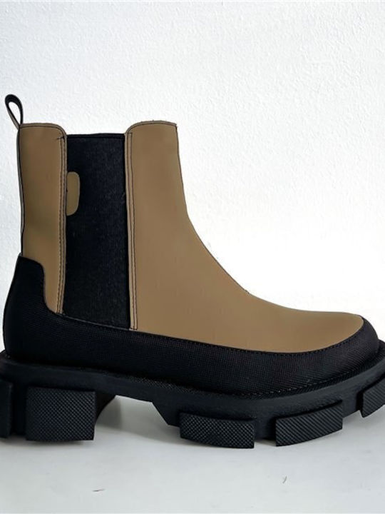 Leatherette boot with elastic on the side (Khaki)