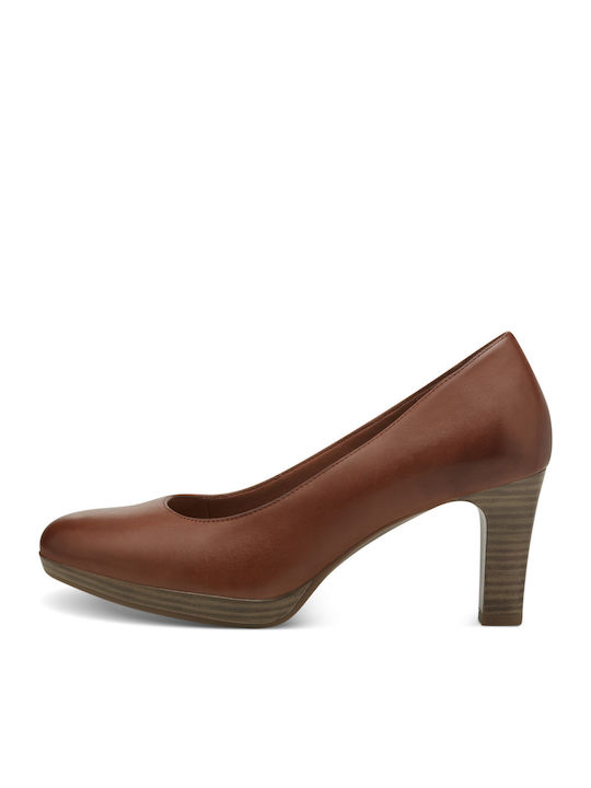 Leder Spitze Zehe Pumps mit Mittel Absatz Tabac Braun