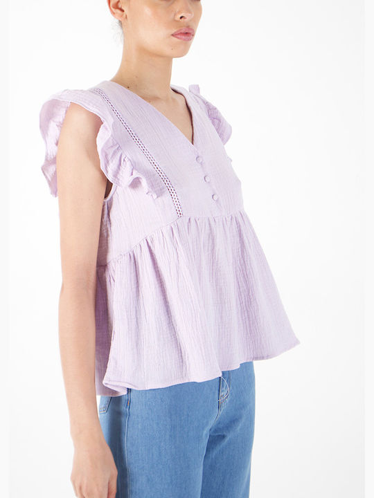 Cuca pentru Femei de Vară Bluză din Bumbac Fără mâneci Lila