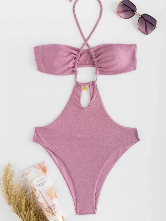 Swimsuit with Openings and Removable Padding Pink