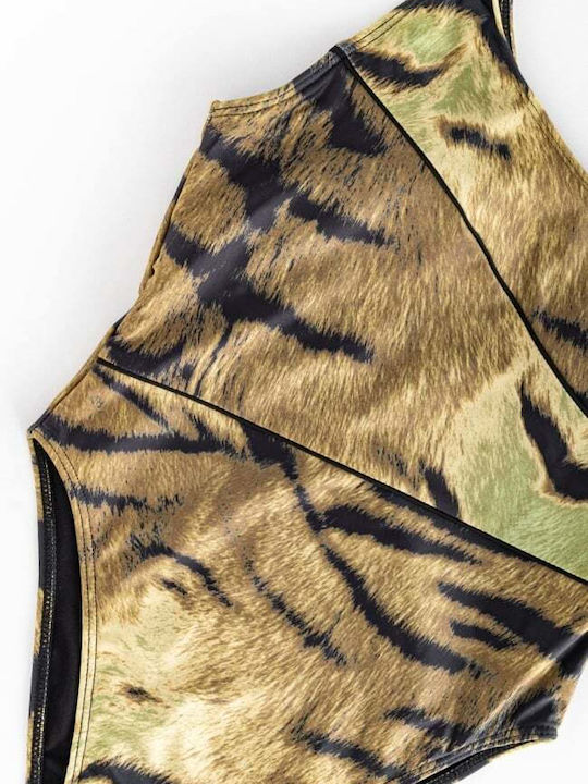 Ολόσωμο Μαγιό με Αφαιρούμενη Ενίσχυση Animal Print Χακί