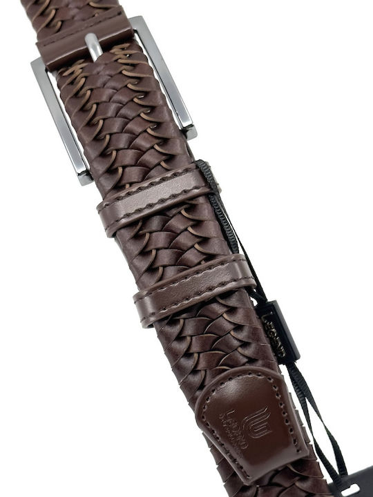 Elastic Men's Belt Leather Knitted Brown