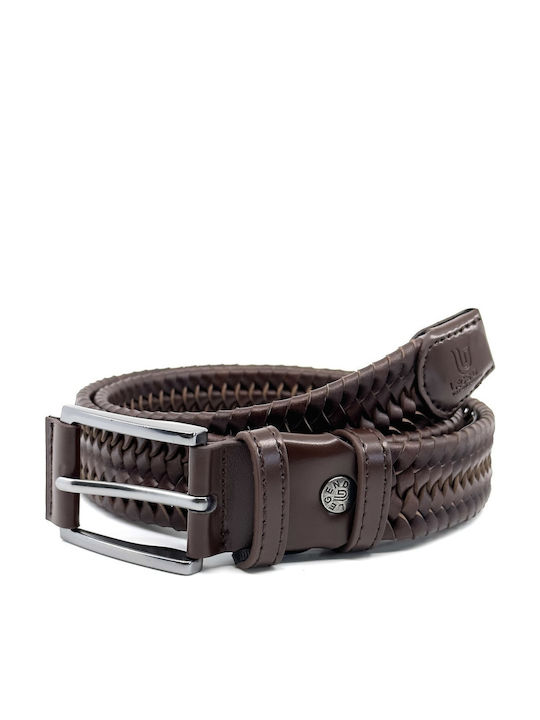 Elastic Men's Belt Leather Knitted Brown