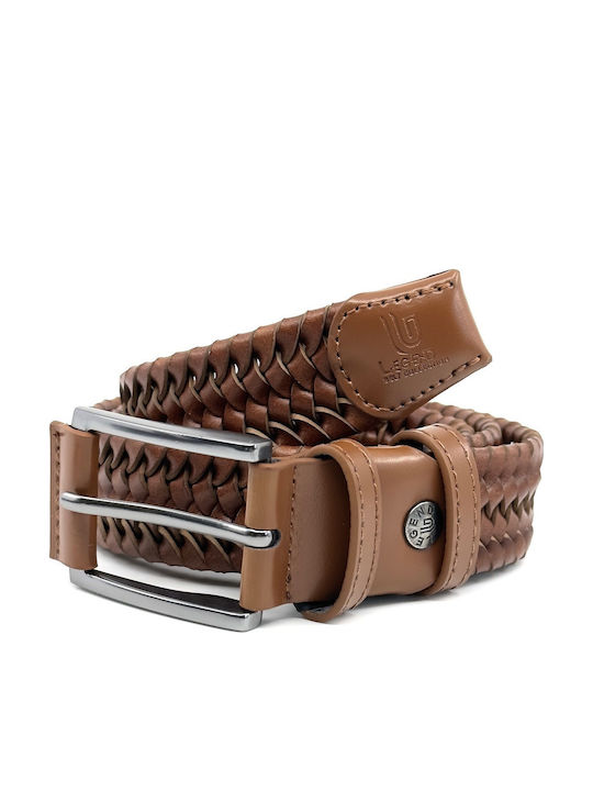 Elastic Men's Belt Leather Knitted Tabac Brown