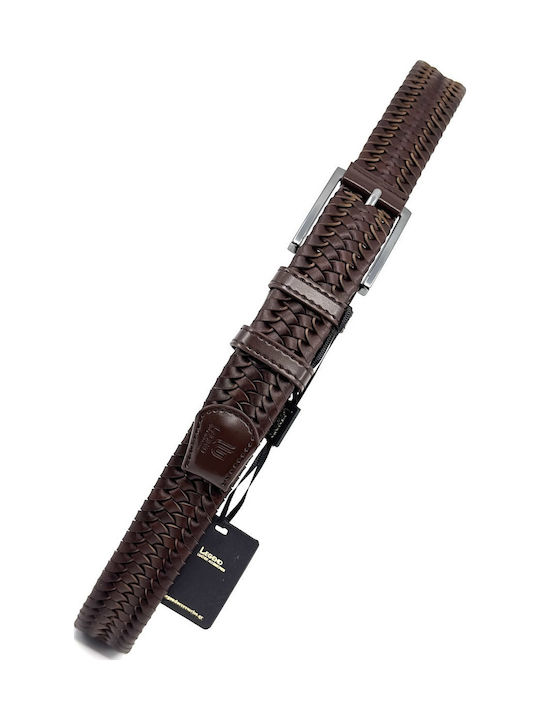 Elastic Men's Belt Leather Knitted Brown