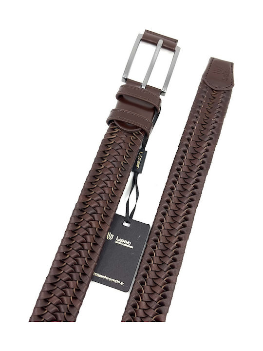 Elastic Men's Belt Leather Knitted Brown