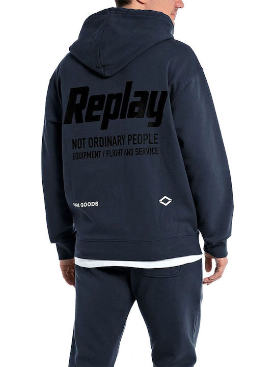 Replay Herren Sweatshirt Jacke mit Kapuze Blau