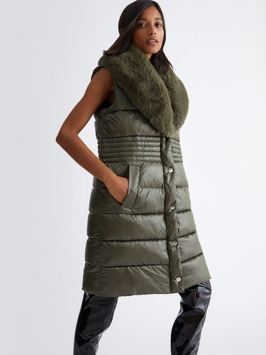 Imbottito Women's Long Puffer Jacket for Spring or Autumn Khaki