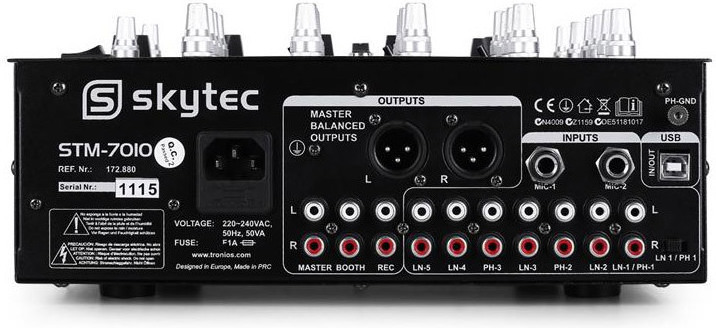 SkyTec STM-7010 - Table de mixage DJ 4 canaux, USB, Jack 3,5, interrupteur  Talkover