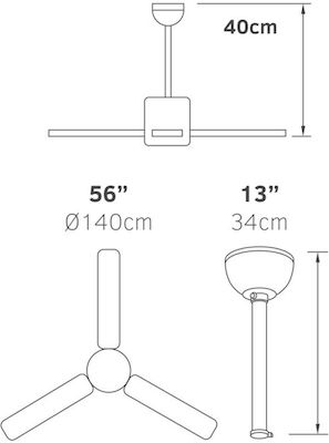 Lineme Ventilator de tavan 140cm Alb
