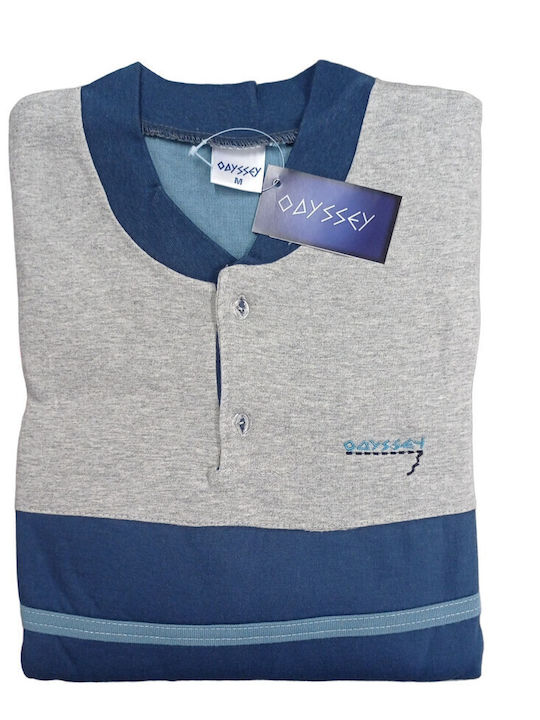 Odyssey Χειμερινή Ανδρική Πιτζάμα Βαμβακερή Blue/Grey