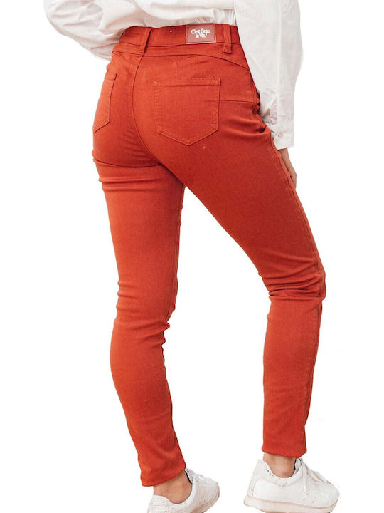 C'est Beau La Vie Women's Fabric Trousers Push-up in Slim Fit Orange