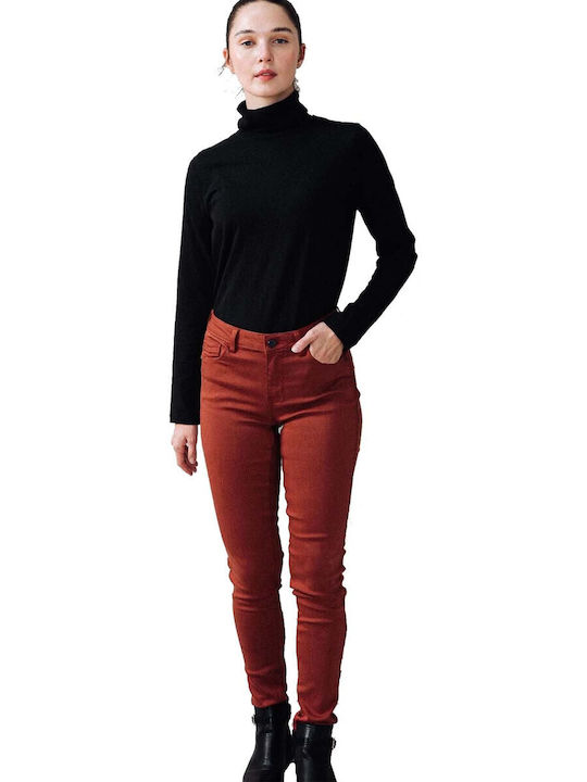 Damen Stoff Hose Push-up in Schlanker Passform Rot