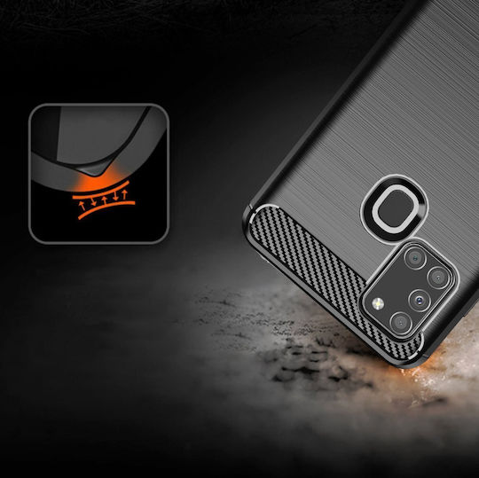 Techsuit Carbon Back Cover Silicon Negru (Galaxy A21s)