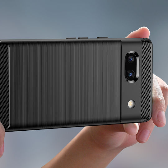 Techsuit Carbon Umschlag Rückseite Silikon Schwarz (Google Pixel 7a)