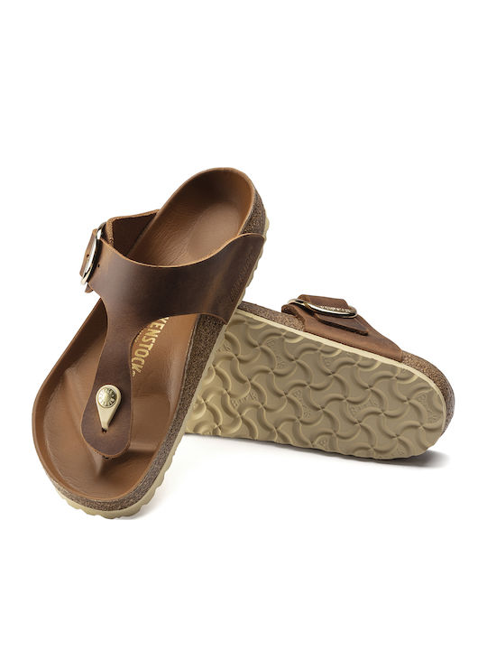 Gizeh Big Buckle Leather Women's Flat Sandals Anatomic in Tabac Brown Color Regular Fit