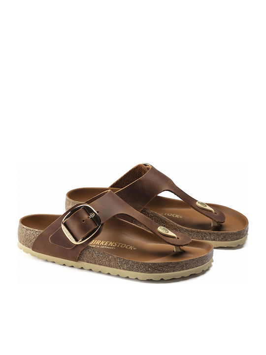 Gizeh Big Buckle Leather Women's Flat Sandals Anatomic in Tabac Brown Color Regular Fit